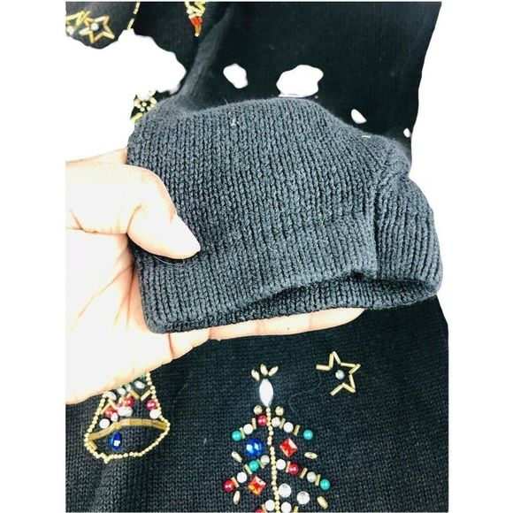 VTG Victoria Jones Beaded sequin holiday Christmas jingle bells knit sweater - Picture 5 of 6